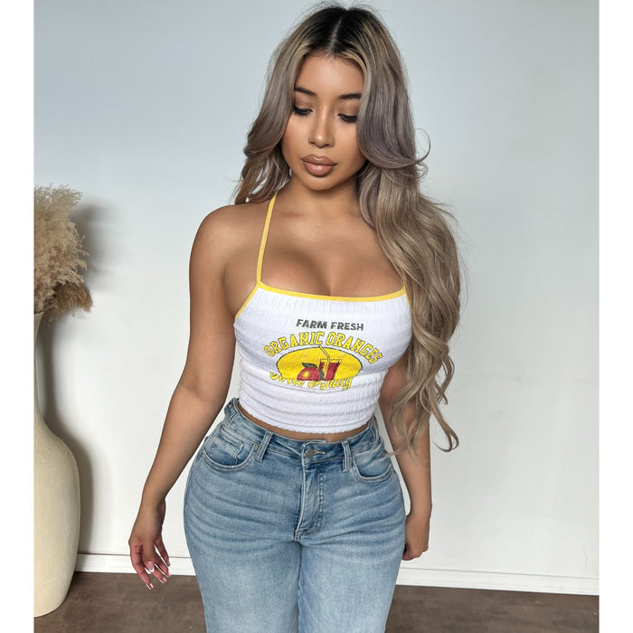 Riley Smocked Graphic Cami Tee (White)