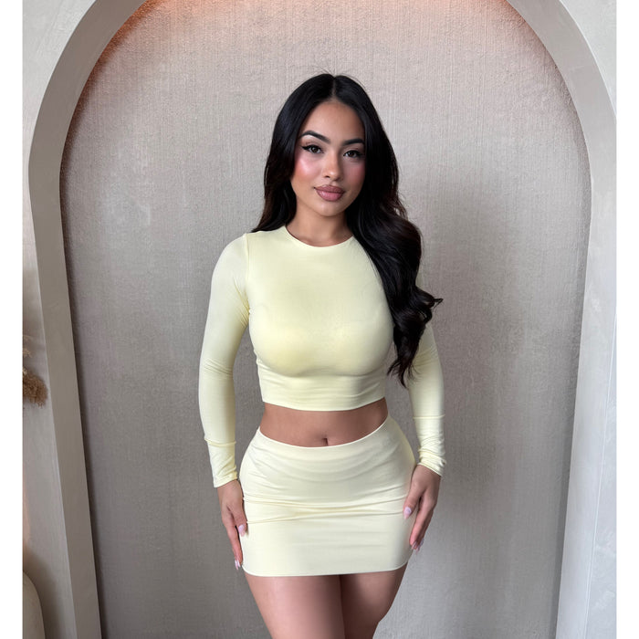 Bianca Long Sleeve Solid Basic Crop Top (Light Yellow)
