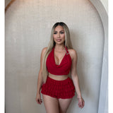 Michelle Halter Top & Short Set (Red)