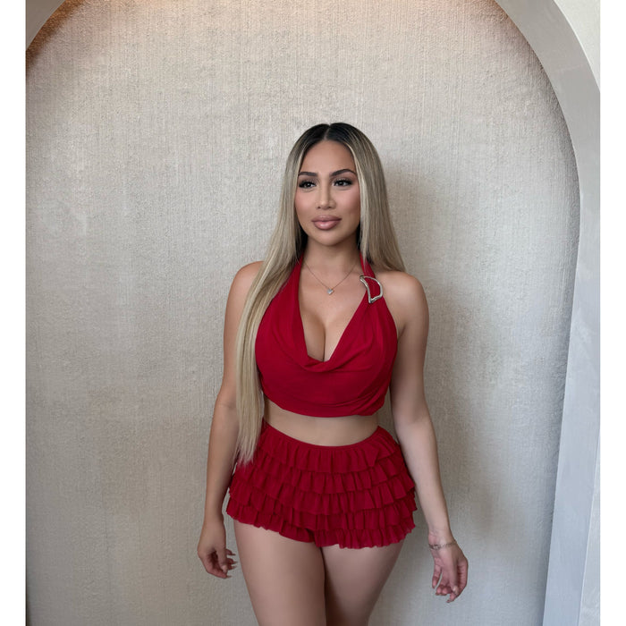 Michelle Halter Top & Short Set (Red)