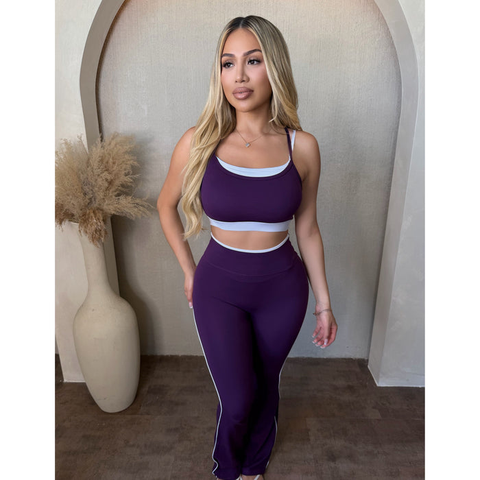 Priscilla Contrast Double Strap Sports Bra (Purple Iris)