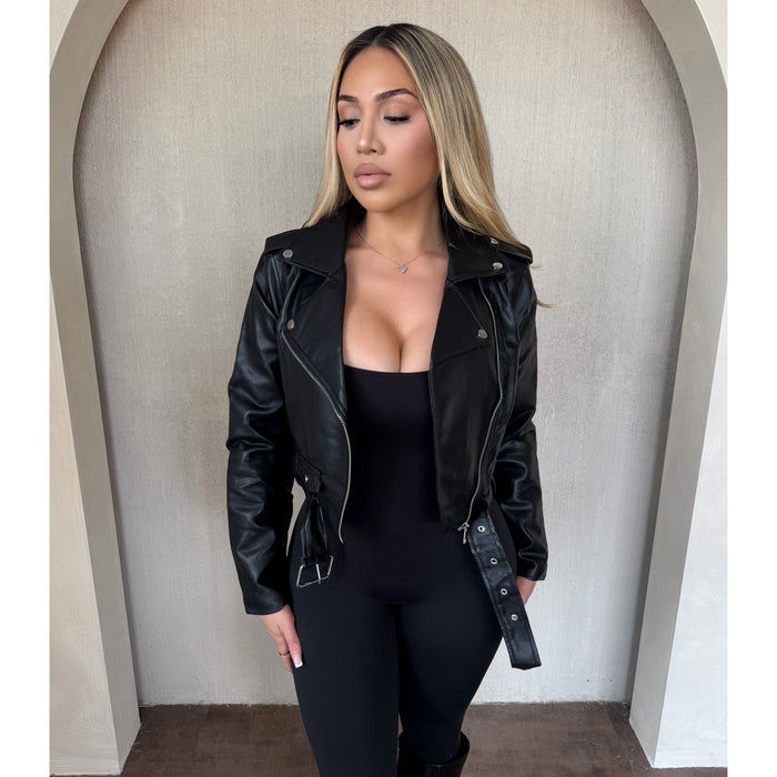 Stephanie Faux Leather Moto Jacket (Black)