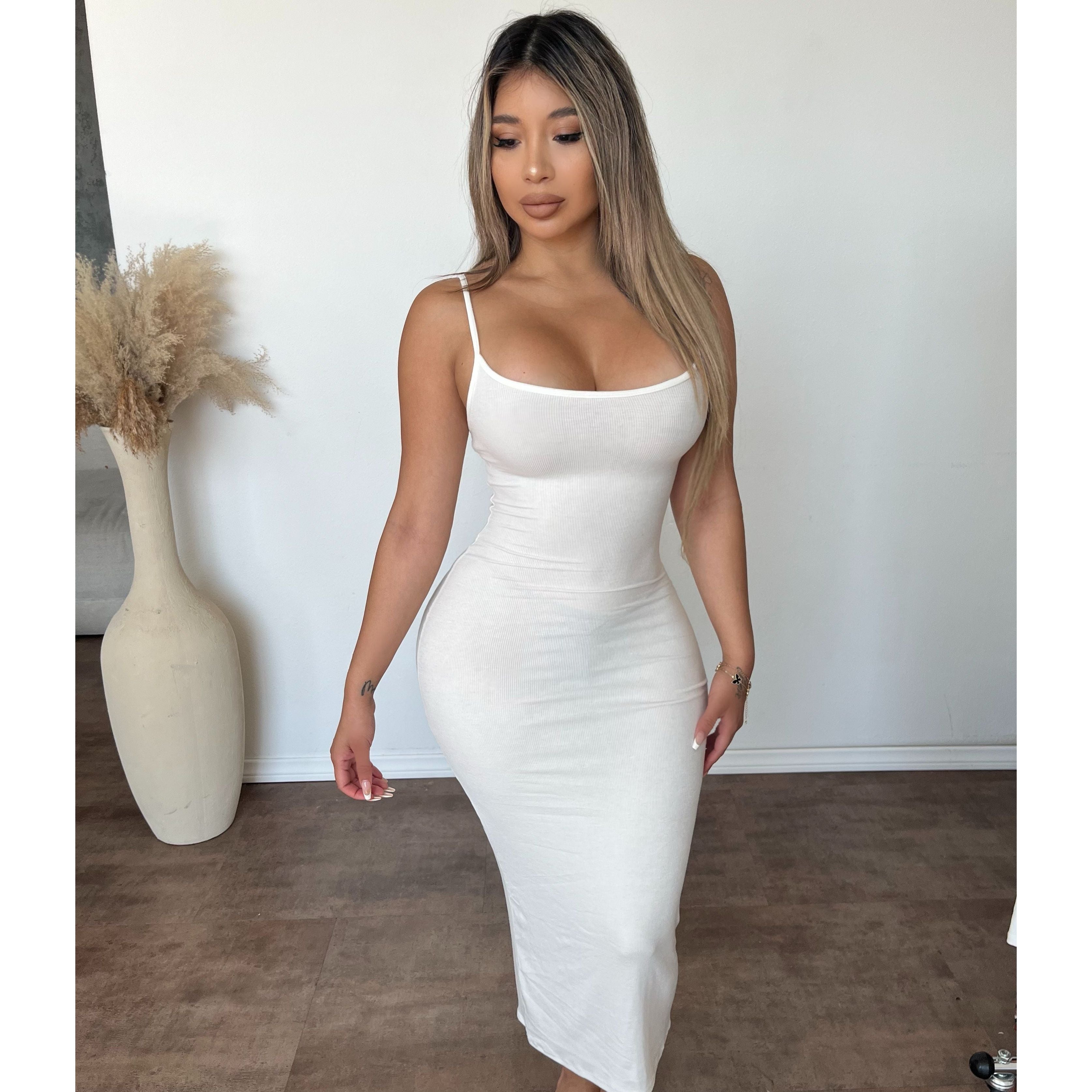 white ribbed maxi dress Mish Ribbed Maxi Dress