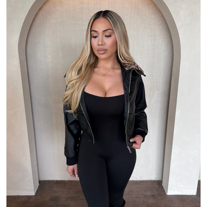 Vanessa Leather Jacket W Animal Collar (Black)