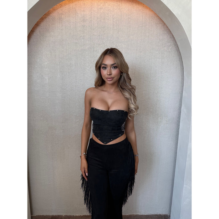 Teslah Corset Tie Back Top (Black)