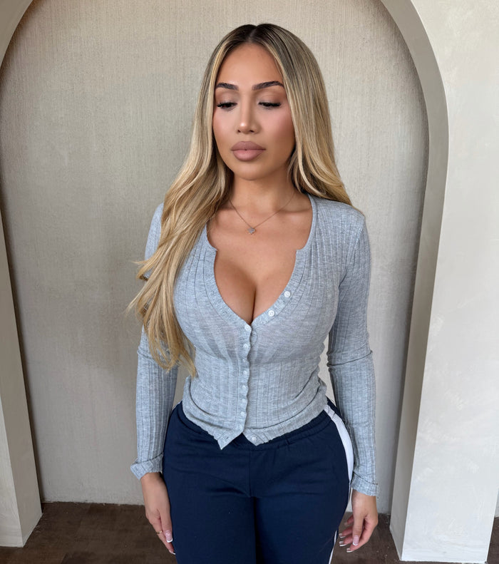 Helena Knit Button Up Sweater ( Heather Grey )