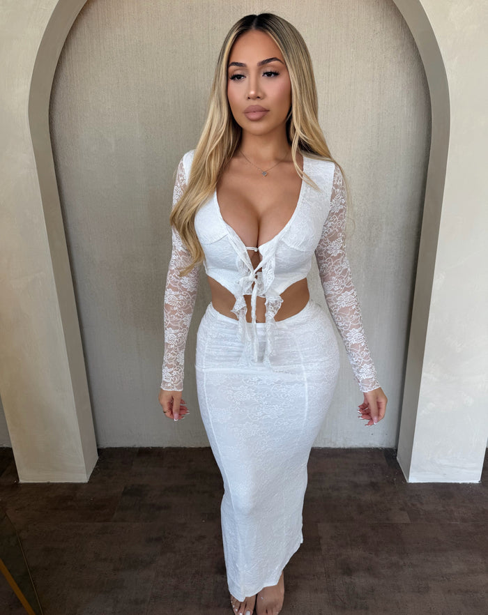 Laya Maxi Skirt Set (White)