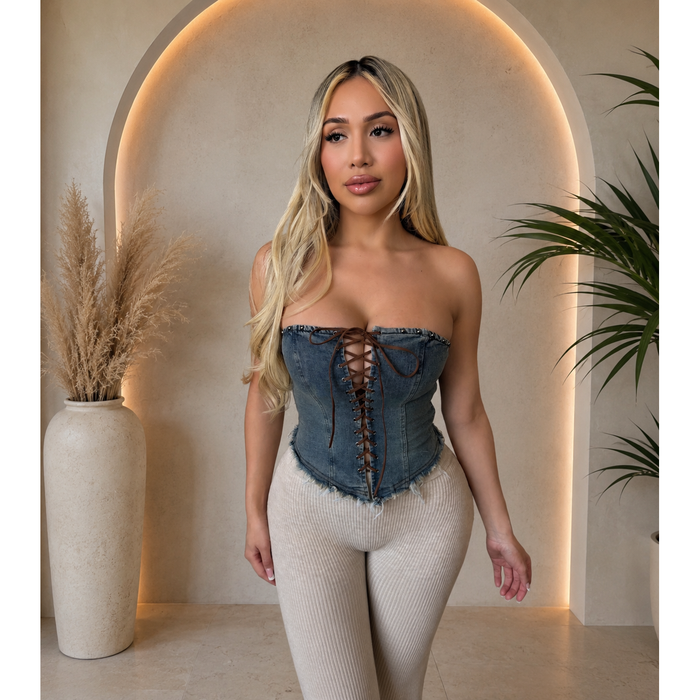 Riley Tie Front Tube Corset (Blue)