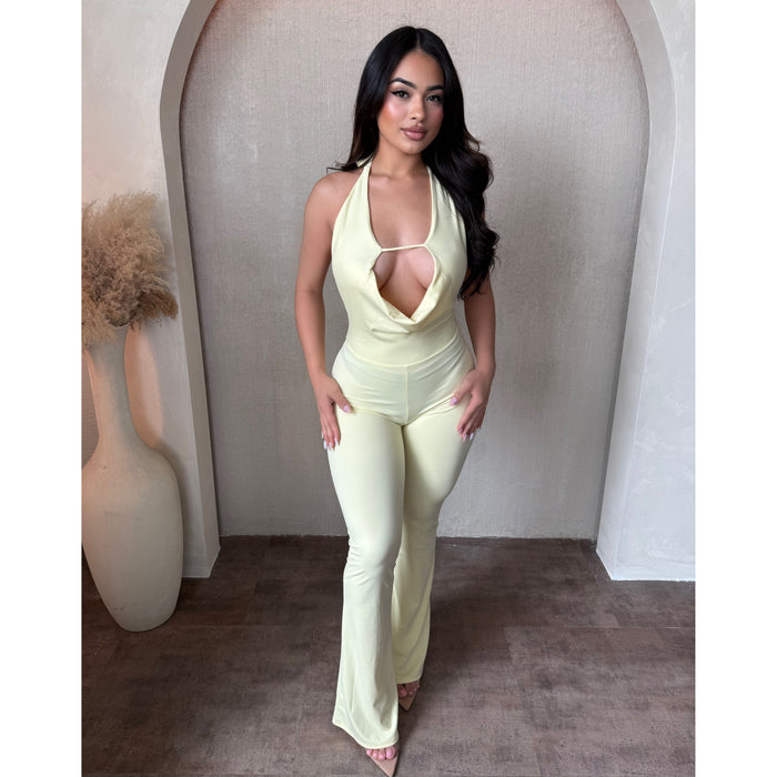Stacy Halter Open Front Jumpsuit (Light Yellow)