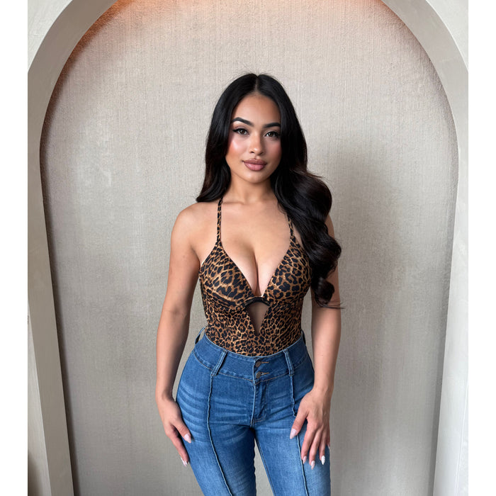 Amanda Leopard Triangle Keyhole Bodysuit (Leopard)