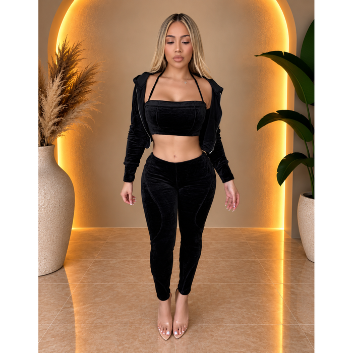 Natalie 3 Piece Suede Set (Black)