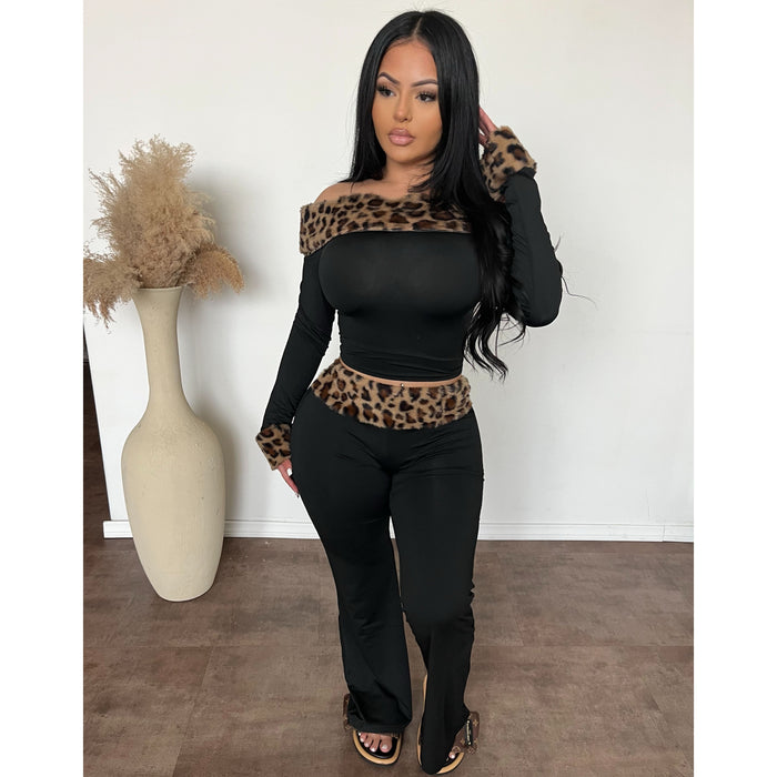 Jayleen Leopard Faux Fur Set (Black Combo)
