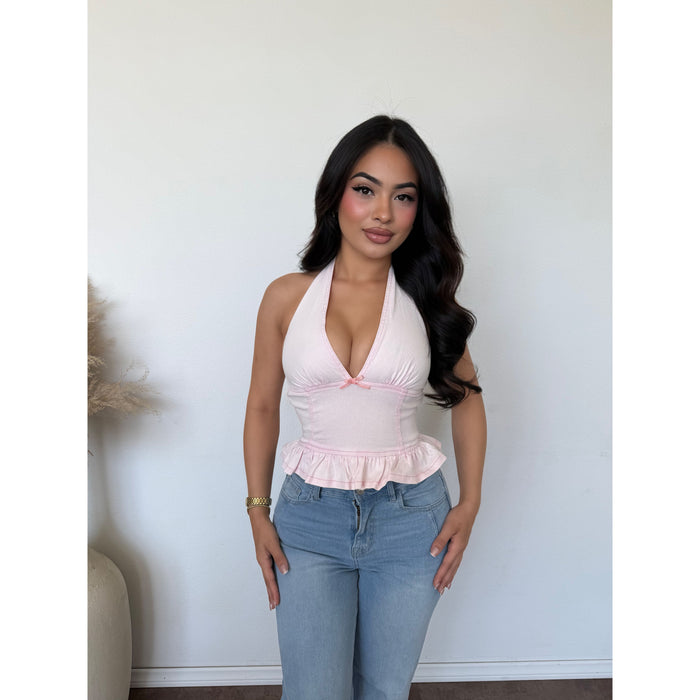 Erica Denim Halter Top (Pink)
