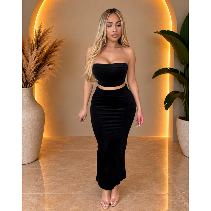 Ally Suede Matching Set W White Back Tie ( Black)