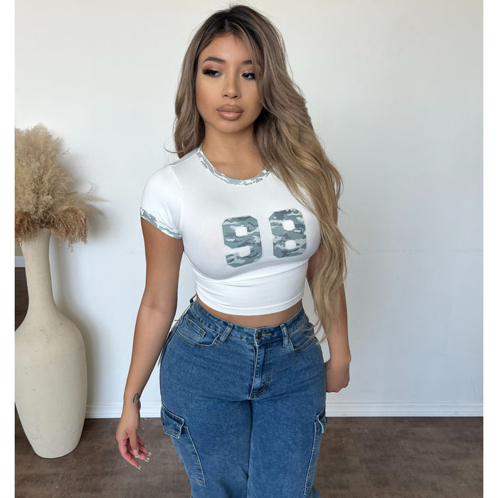 Naya Camo Print Shorts SLV Top (White)