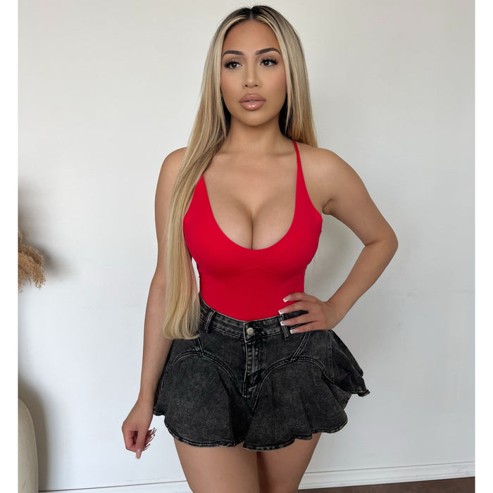 Leah Front Zipper Flared Mini Skirt (Black Acid)