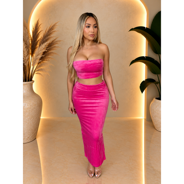 Ally Suede Matching Set W White Back Tie (Hot Pink)