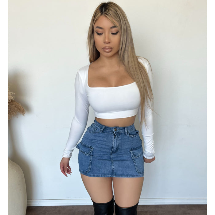 Ken Cargo Denim Skirt Stretch (Light Blue)
