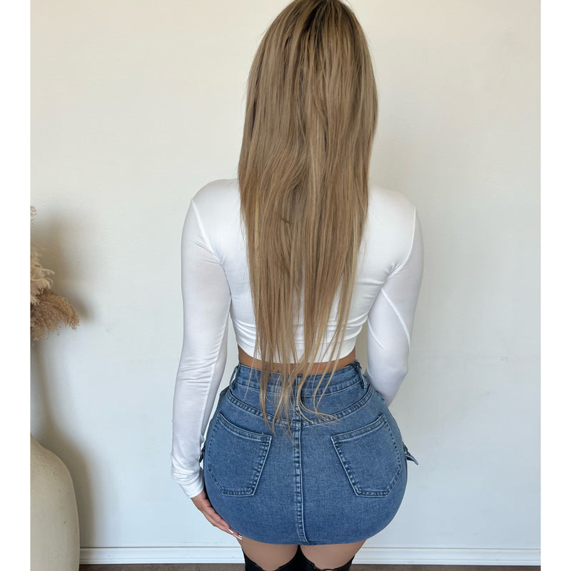 Ken Cargo Denim Skirt Stretch (Light Blue)