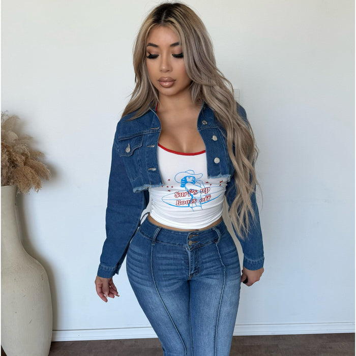 Zella Cropped Denim jacket (Medium)