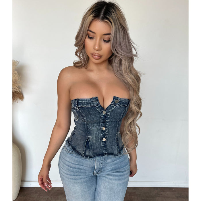 Domonique Denim Corset Top (Denim)
