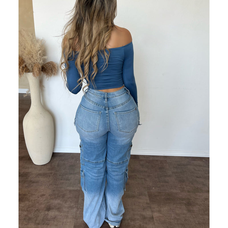 Mike Cargo Style Stretch Jeans (Medium Wash)