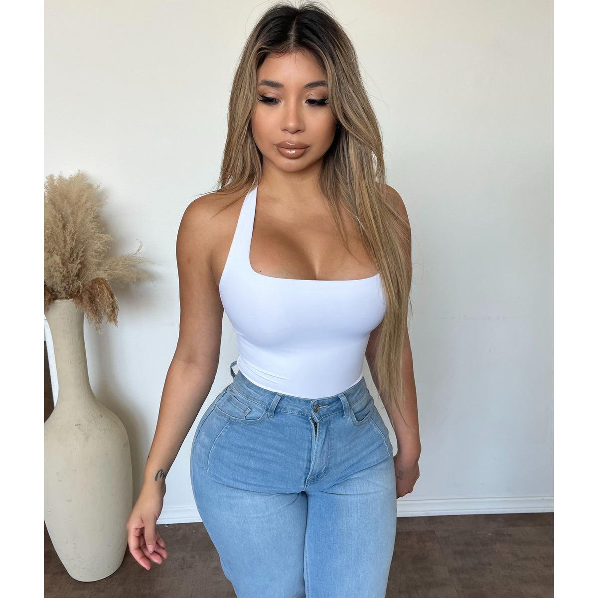 Karlita Bonding Halter Neck Bodysuit (White)