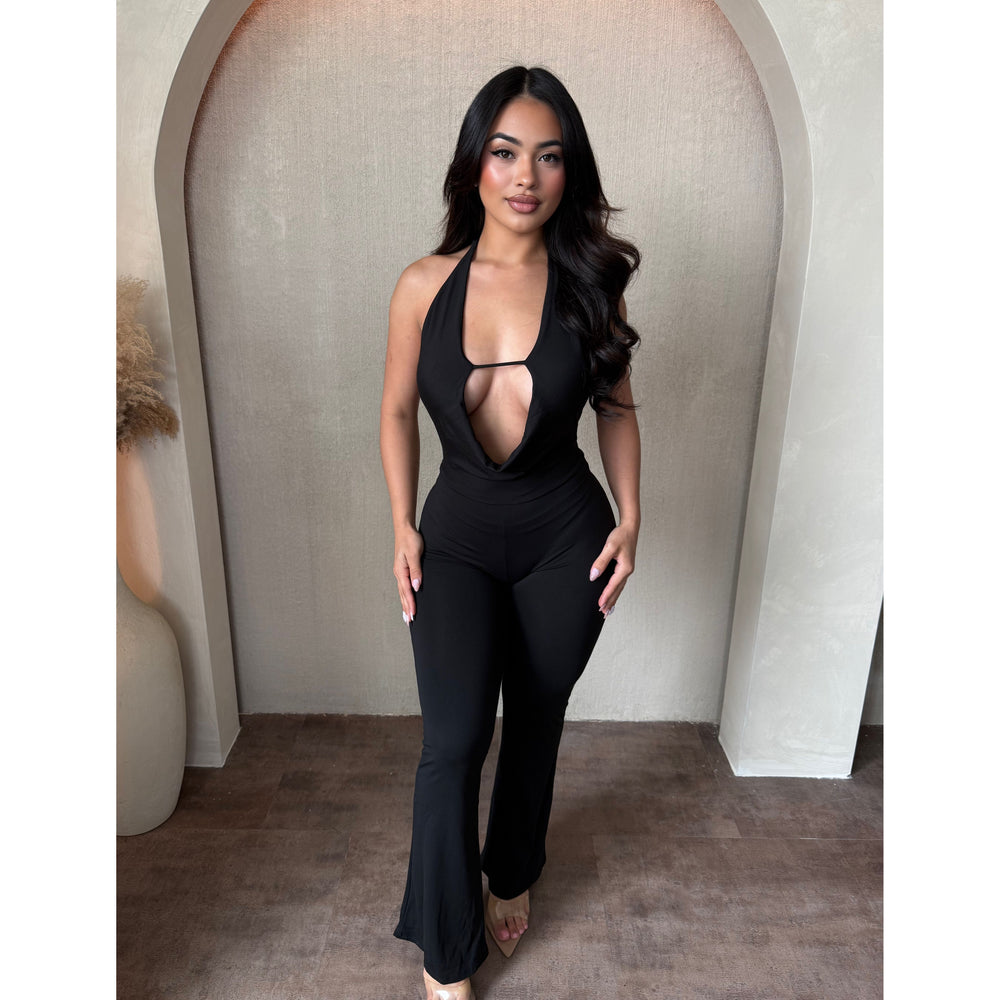 Stacy Halter Open Front Jumpsuit (Black)