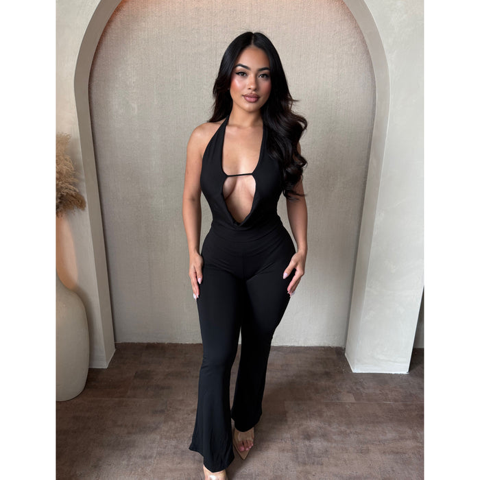Stacy Halter Open Front Jumpsuit (Black)