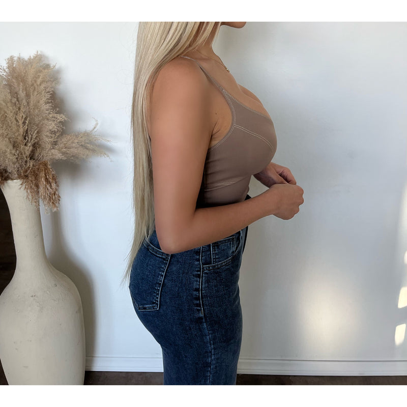 Stacy V Neck Cami Top (Brown)