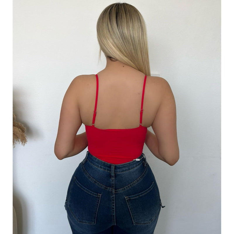 Bust Shaping Strap Bodysuit (Red)