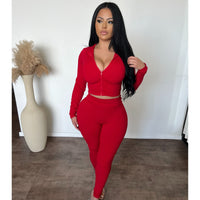 Bianca Snatched Zip Up Hoodie W Matching Leggings (Red)