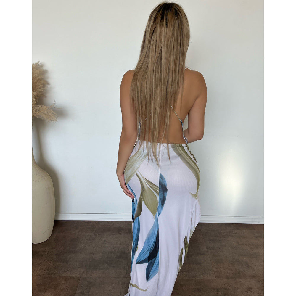 Jessica Tie Mesh Dress W Side Slit (Palm Tree)