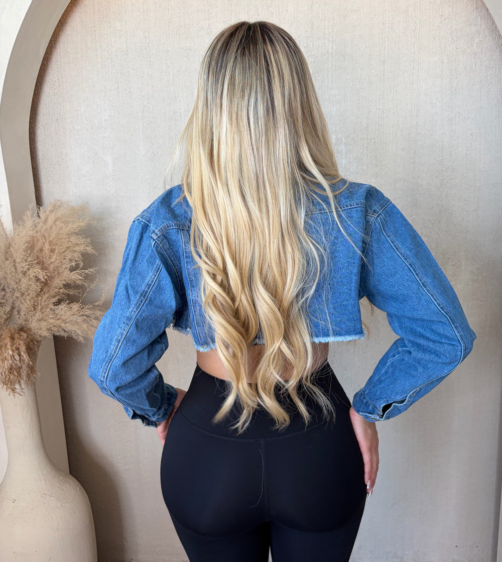 Rebecca Cropped Denim Jacket (Medium Blue)