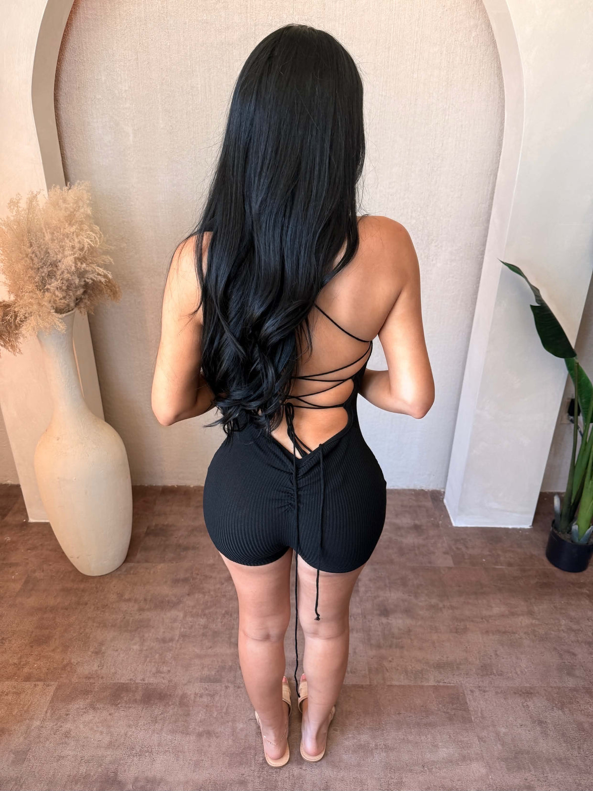 Jackie Lace Up Romper (Black)