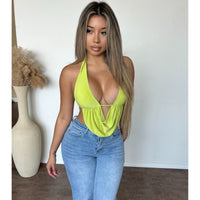 Jasmine Halter Open Back Crop Top (Lime)