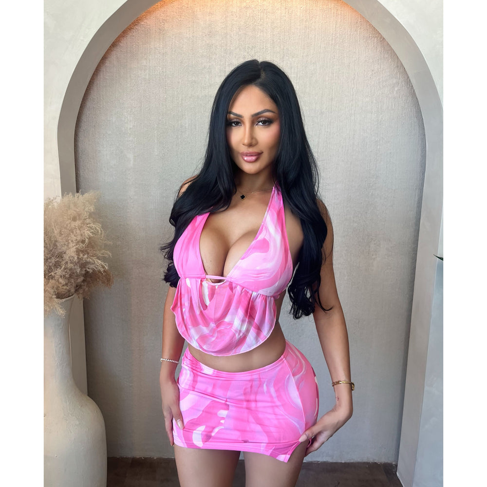 Stacy Halter Top & Skirt (Pink)