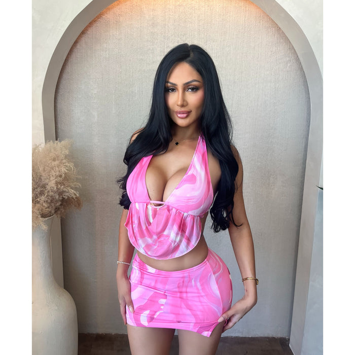 Stacy Halter Top & Skirt (Pink)