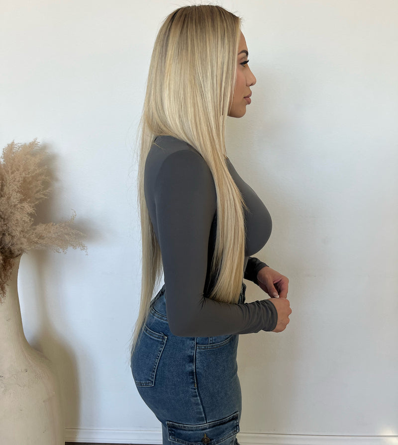 Sarah Round Neck Long Sleeve Top (Grey)