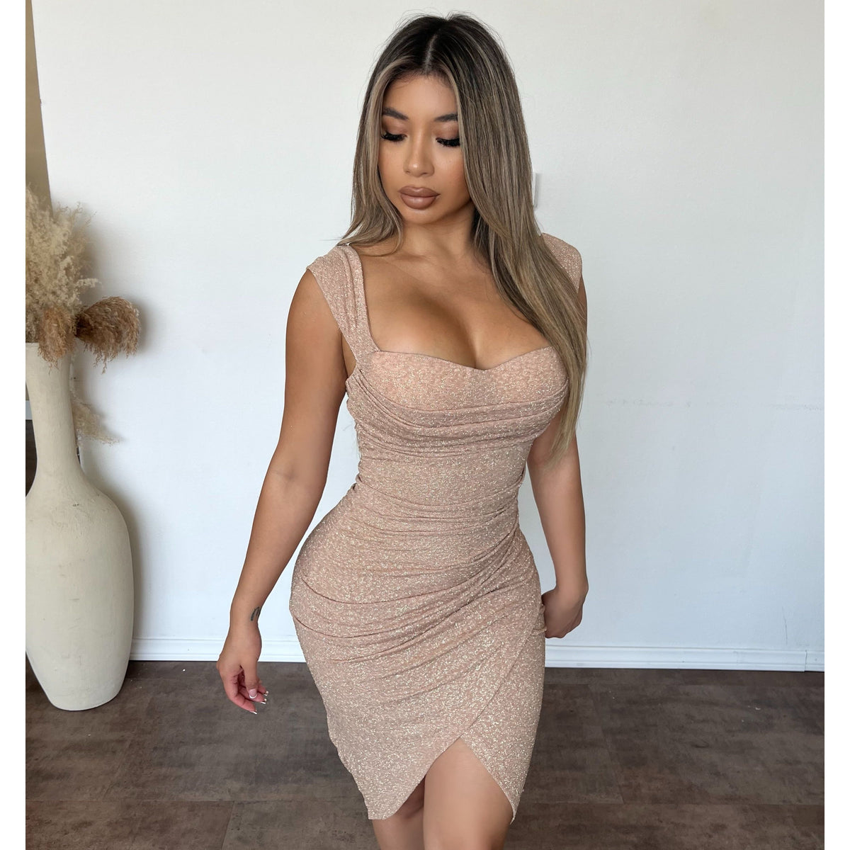 Adrianna Glitter Dress (Mauve)