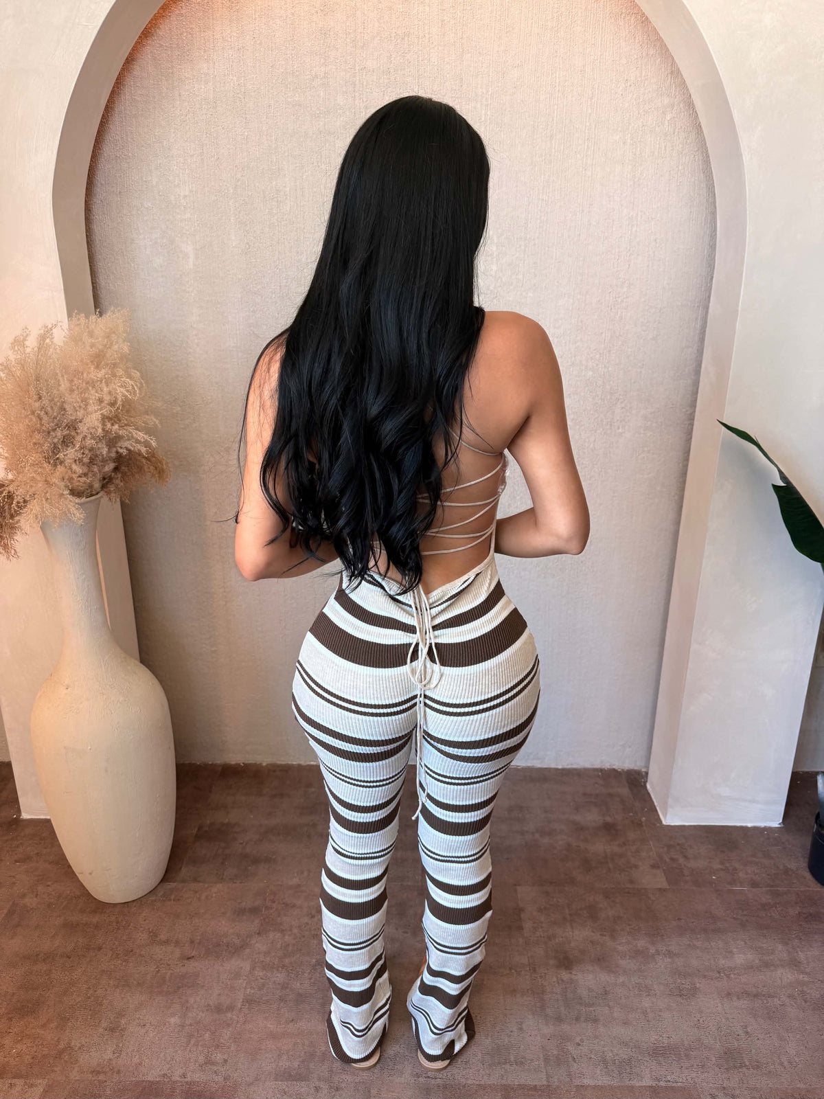 Rebecca Lace Up Jumpsuit (Mulit Mocha)