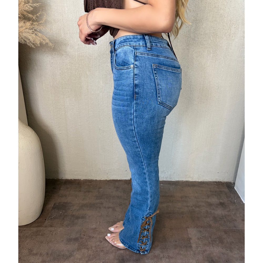 Bailey Boot Cut Suede Lace Jeans (Denim)