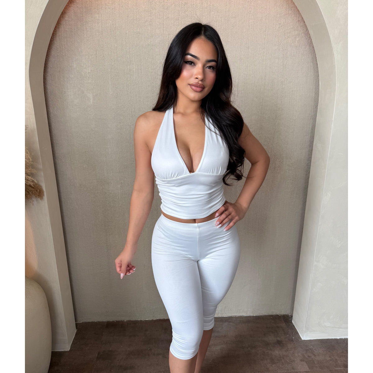 Drea High Waisted Basic Capri Leggings (Off White)