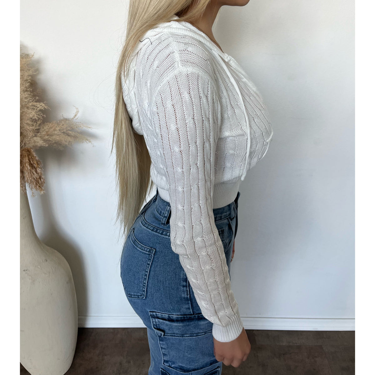 Cindy Front Zip Up Hoodie Long Sleeve (Off White)