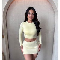 Bianca Long Sleeve Solid Basic Crop Top (Light Yellow)
