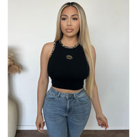 Marissa Leopard Lip Print Tank Top (Black)