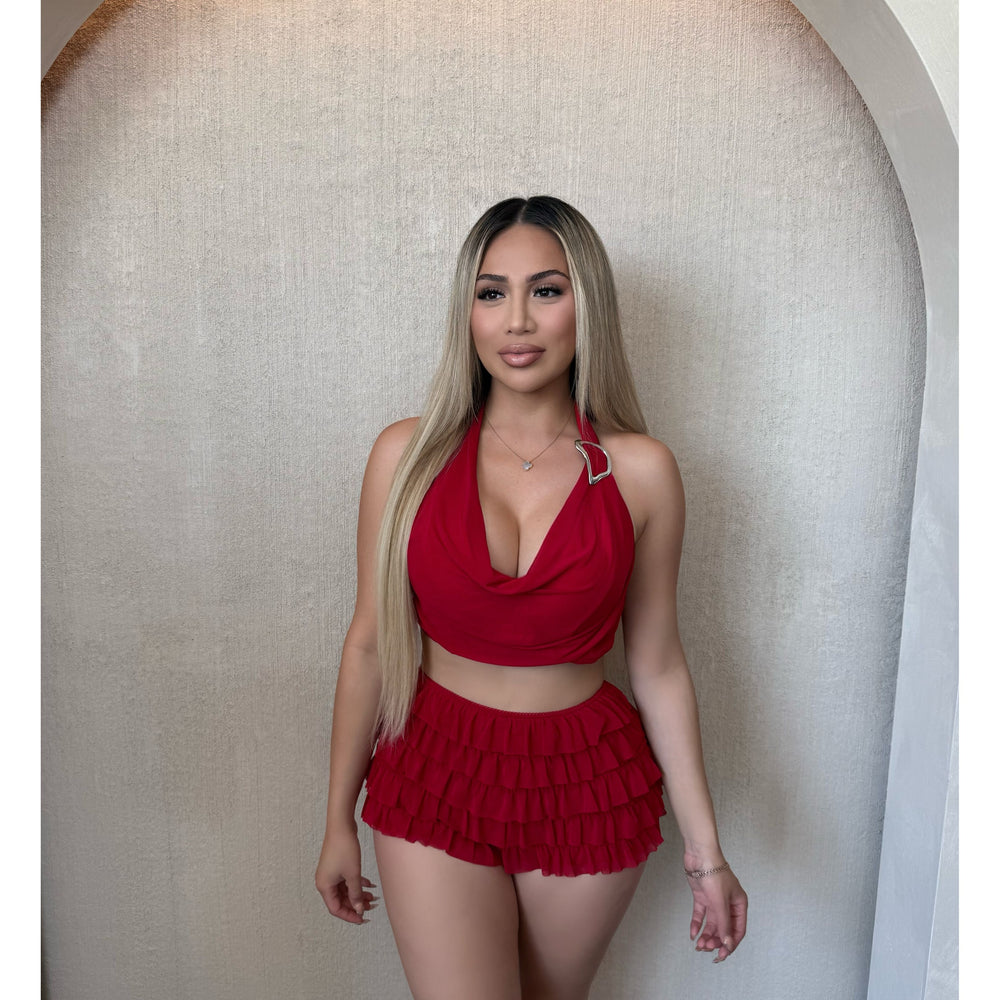 Michelle Halter Top & Short Set (Red)