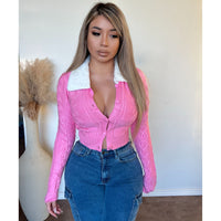 Bianca Fur Neck Buttoned Sweater (Pink)