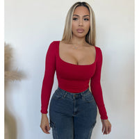 Doreen Scoop Neck Long Sleeve Top (Red)