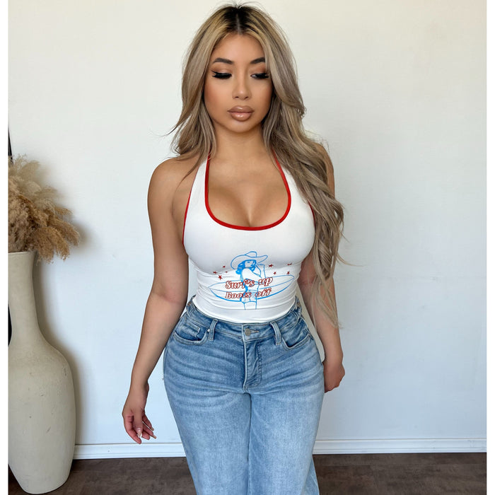 Marisa Printed halter Tank Top (White)